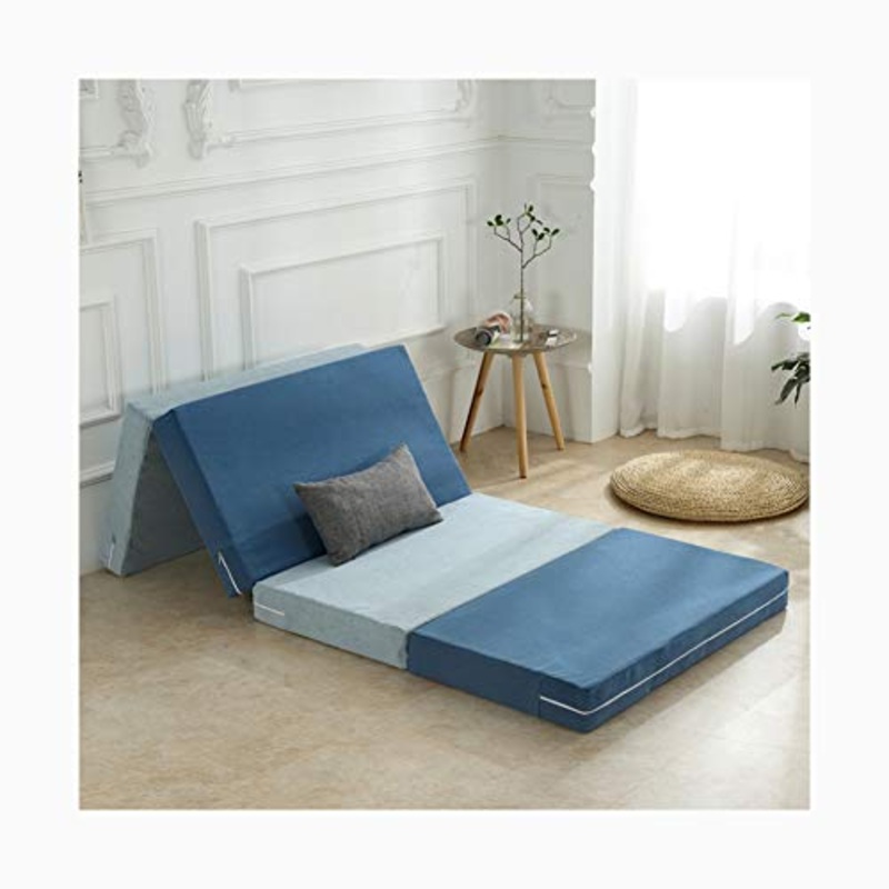 YANGLY 10 Centimetri di Spessore Multifunzionale Materasso Pieghevole Fold 4 Materasso for Pausa Pranzo Mats, Mats Gioco, Tatami, Letti A Castello (Color : Striped Blue, Size : 59x79inch)