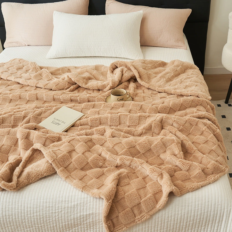 200*230CM Khaki Ultra-Soft Waffle Textured Plush Fleece Blanket – Large Cozy All-Season Throw for Bed & Sofa