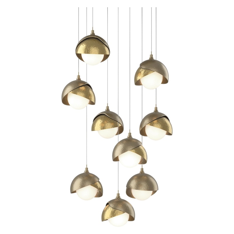 Brooklyn 9-Light Double Shade Pendant Soft Gold Modern Brass