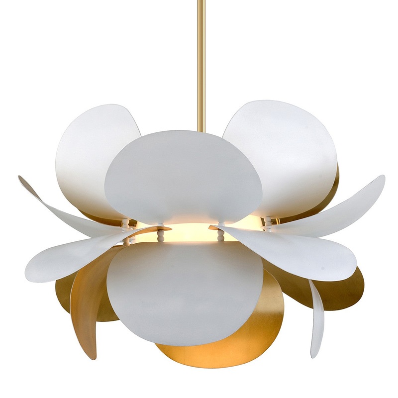 Corbett Lighting 314-43-GL/SWH Ginger One Light Chandelier White And Gold Leaf