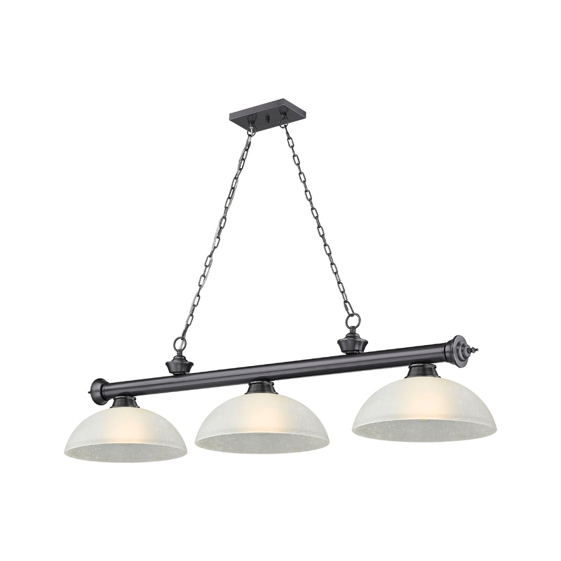 Cordon 3-Light Billiard Bronze Plate Dome White Linen Glass