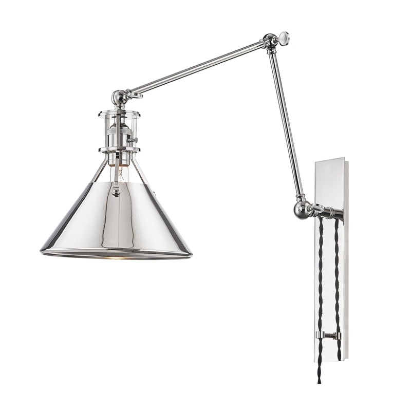 One Light Swing Arm Wall Sconce from the Metal No.2 Collection in Polished Nickel Finish by Hudson Valley