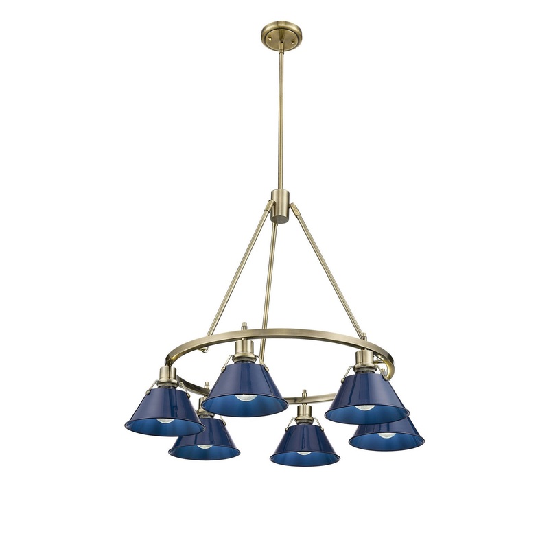 Six Light Chandelier from the Orwell Collection in Aged Brass Finish by Golden