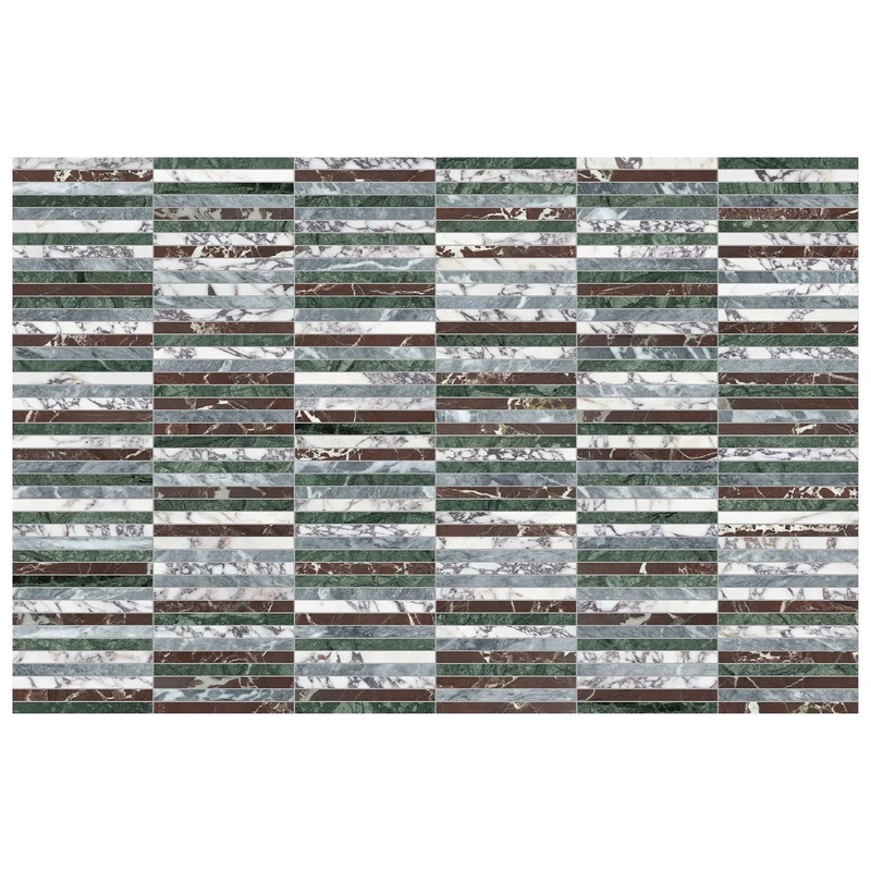 Utopio 1/2″ x 6″ In Stacked Tropic Honed + Polished Blend Natural Stone Waterjet Mosaic