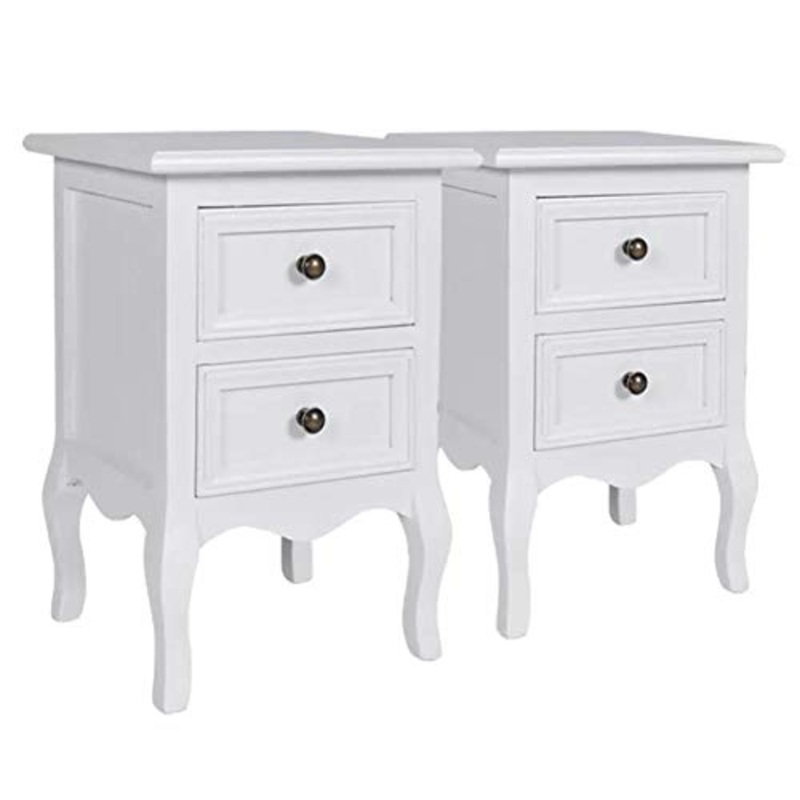 Wakects – Tavolino da comodino con 2 cassetti, in MDF, stile elegante e robusto, per camera da letto, 34,5 x 30 x 49 cm, 2 pezzi