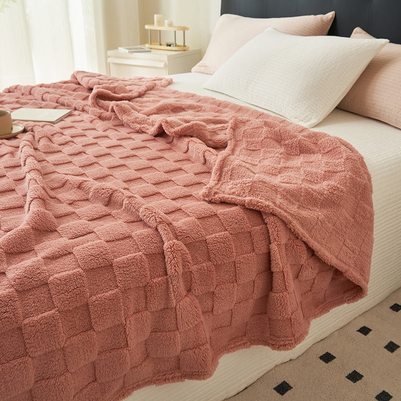 200*230CM Pink Ultra-Soft Waffle Textured Plush Fleece Blanket – Large Cozy All-Season Throw for Bed & Sofa