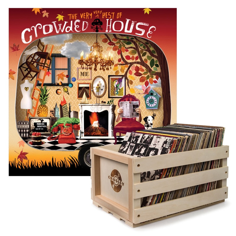 Crosley Record Storage Crate & Crowded House The Very Very Best Of Crowded House – Double Vinyl Album Bundle