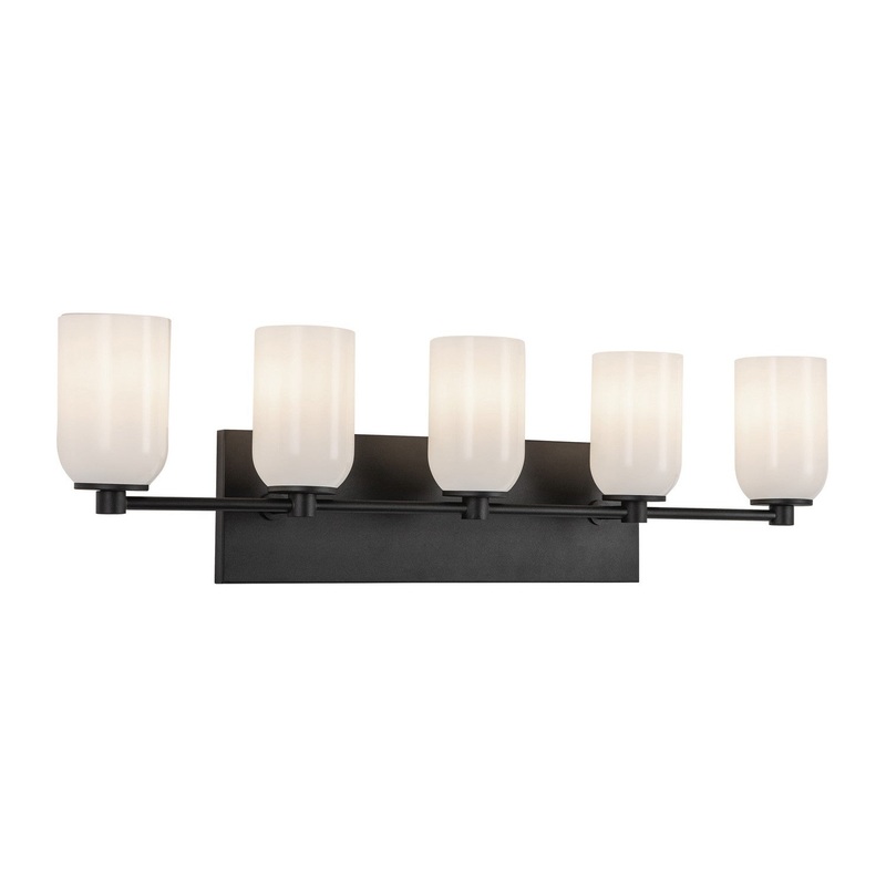 Five Light Vanity from the Nola Collection in Black/Glossy Opal Glass Finish by Kuzco Lighting