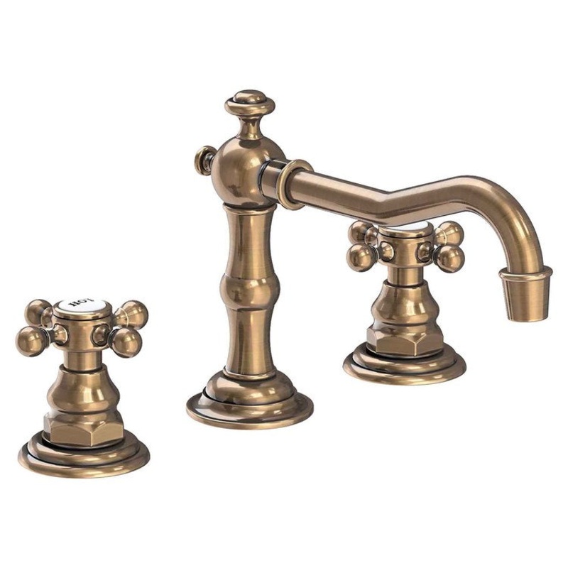 Lavatory Faucet Chesterfield Widespread 8 to 20 Inch Spread 2 Cross ADA Antique Brass 1.2 Gallons per Minute Brass Spout Height 3-5/16 Inch