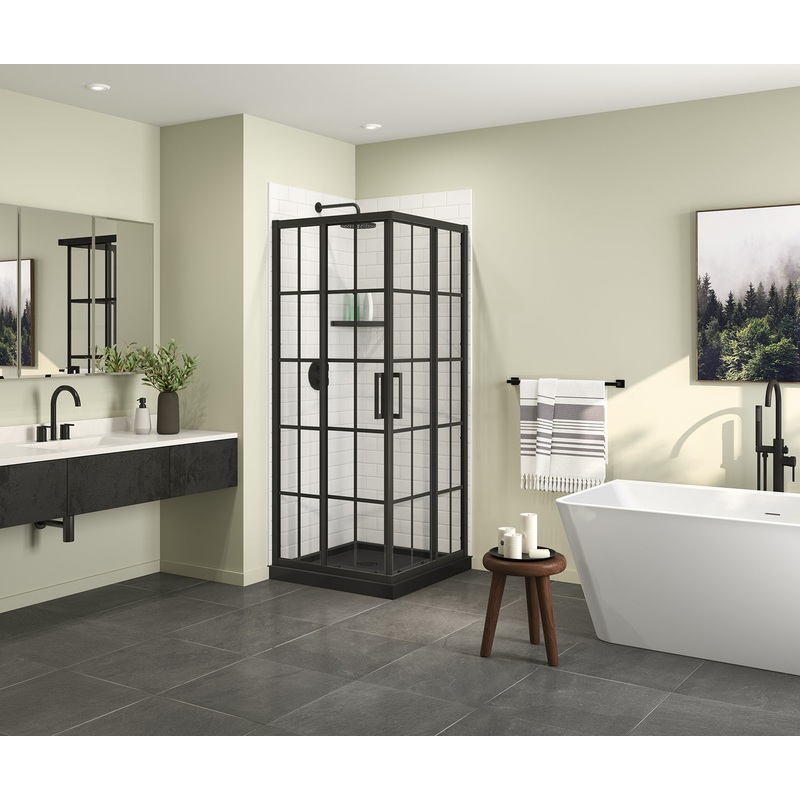 MAAX 137447-977-340-000 Radia Square 32 x 32 x 71  in. 6 mm Sliding Shower Door for Corner Installation with French glass in Matte Black