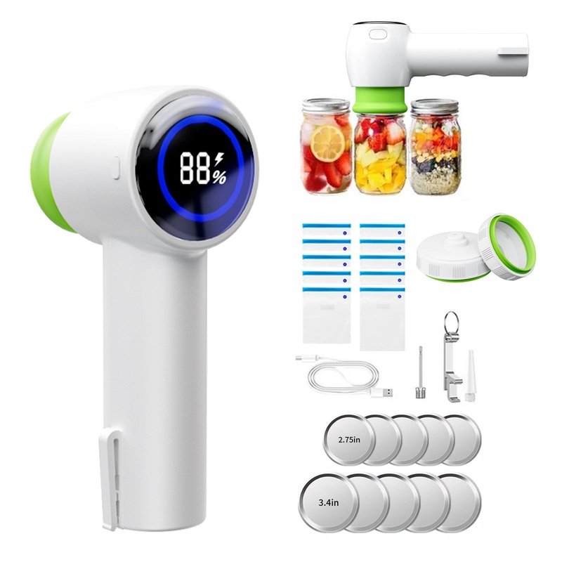 Multi-Function Handheld Vacuum Sealer & Inflator with LED Display – For Food Storage, Jars, Bags & Balls(white)