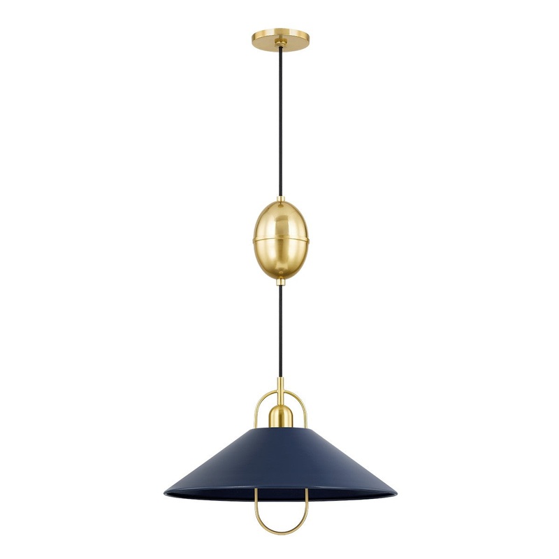 One Light Pendant from the Mariel Collection in Aged Brass/Soft Navy Finish by Mitzi