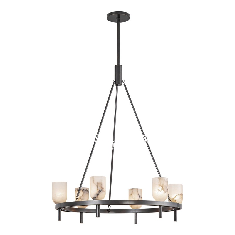 Six Light Chandelier from the Lucian Collection in Urban Bronze/Alabaster Finish by Alora