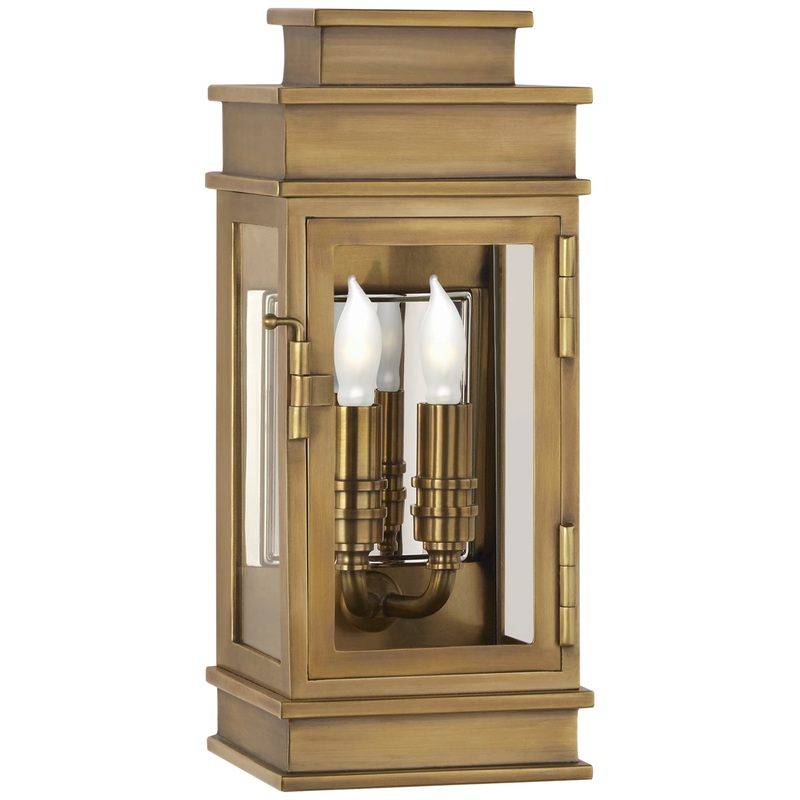 Two Light Wall Lantern from the Linear Lantern Collection in Antique-Burnished Brass Finish by Visual Comfort Signature