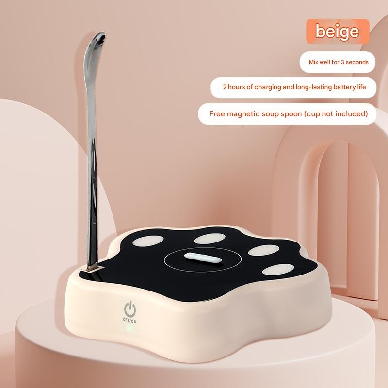 Beige Cute Paw Print Self-Stirring Coaster – Electric Coffee & Milk Mixer