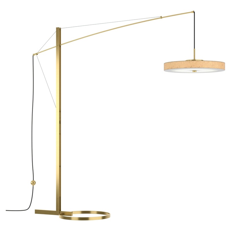 Disq Arc LED Floor Lamp Modern Brass Cork Shade (SG)