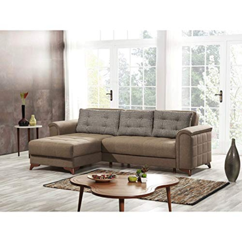Divano Letto Contenitore Morris 3 posti in tessuto con chaise longue (Marrone)