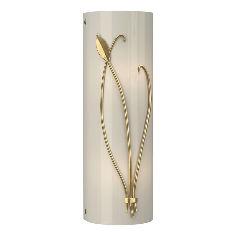 Forged Leaf and Stem Sconce Modern Brass Ivory Art Glass (CC) Right
