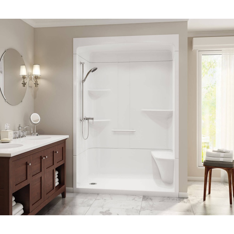 MAAX 105922-SRL-000-001 Camelia SHR-6034 Acrylic Alcove Left-Hand Drain Three-Piece Shower in White