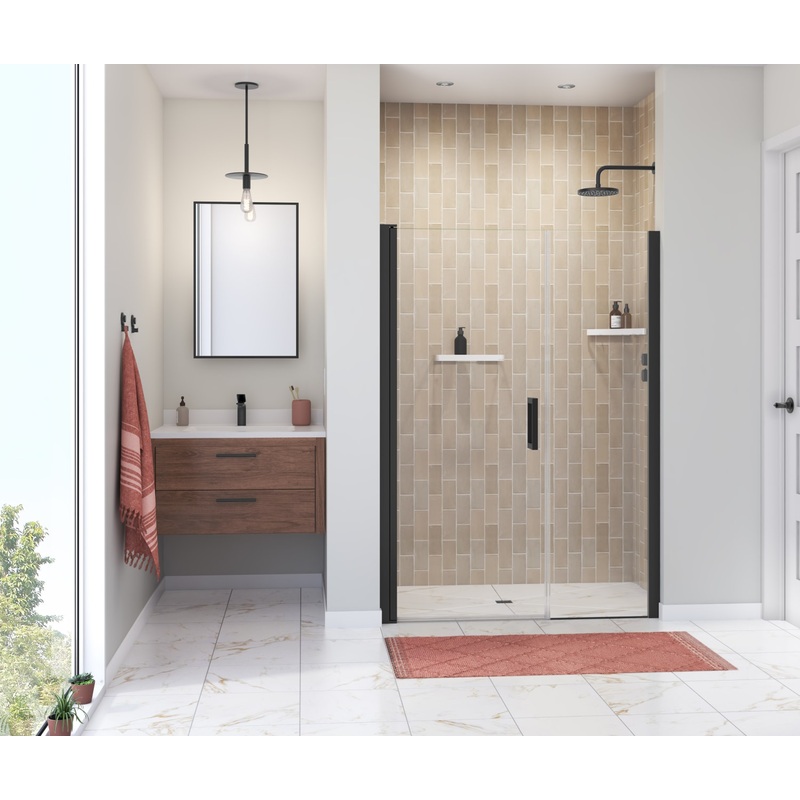 MAAX 138273-900-340-101 Manhattan 49-51 x 68 in. 6 mm Pivot Shower Door for Alcove Installation with Clear glass & Square Handle in Matte Black