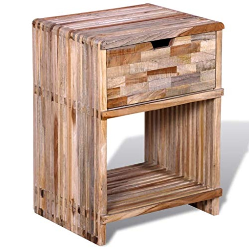 Xingshuoonline Comodino con cassetto in Legno di Teak Riciclato comodini con Un cassetto E Un Ripiano