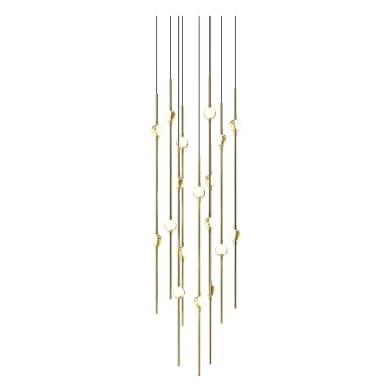 Aries 12″ Round LED Pendant Satin Brass with White Optical Acrylic 2700K 10′ Adjustable Cord