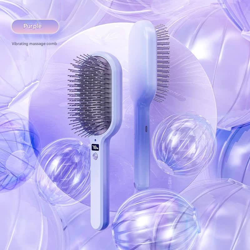 Electric Ionic Vibrating Massage Hairbrush – 3-Mode Sonic Scalp Massager & Detangler with LCD Display(Purple)