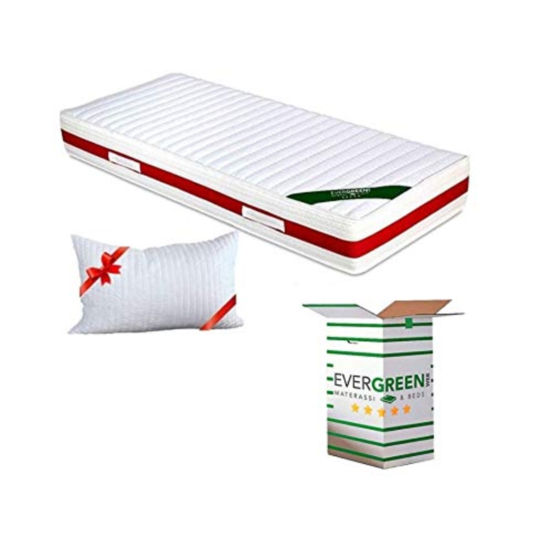 EVERGREENWEB Materasso in Memory Foam 90×190 cm & Waterfoam Ortopedico Alto 22 cm con Cuscino Letto Gratis Lastra Massaggiante, Rivestimento Bianco SFODERABILE per Reti e Letti