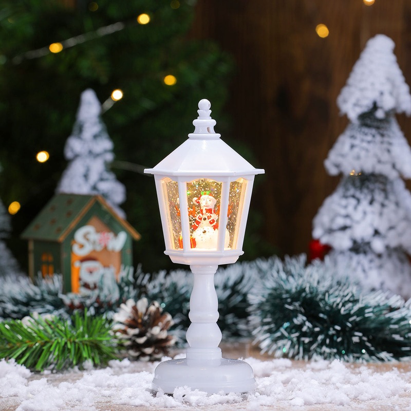 Festive LED Christmas Snow Globe Lantern – Glittering Tabletop Decoration with Santa/Snowman Scene, Dual Power(white)