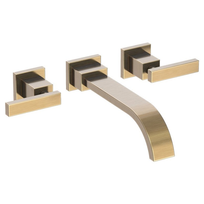 Lavatory Faucet Secant Wall Mount 8 Inch Spread 2 Lever ADA Antique Brass 1.2 Gallons per Minute Brass Spout Height Inch