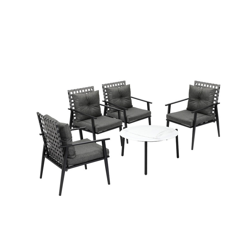 Livsip 5PC Outdoor Patio Set 70CM White Marble Table Rattan Chairs