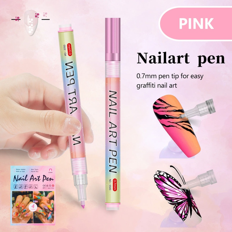 Pink 0.7mm Nail Art Doodle Pen 12 Sticks- Single Color Acrylic Marker for Nail Design, No-Bake