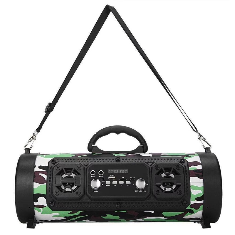 Portable Wireless Speaker – FM Radio, USB/TF Playback, AUX Input, Microphone Support & 2000mAh Battery(Camouflage)