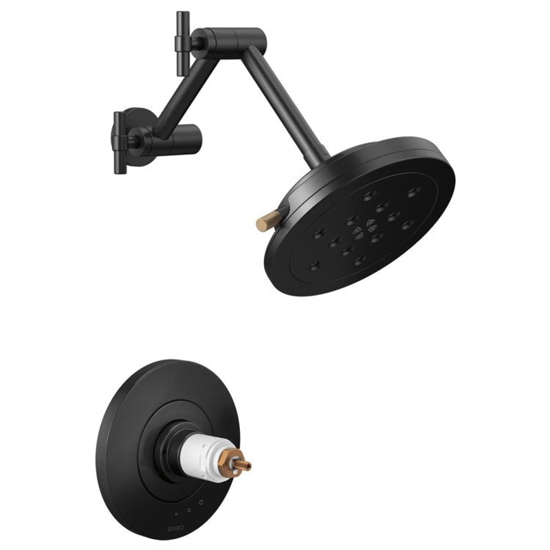 Shower Trim Litze TempAssure Thermostatic Less Handle Matte Black/Brilliance Luxe Gold WaterSense ADA 9.4 Gallons per Minute 4 Function Round