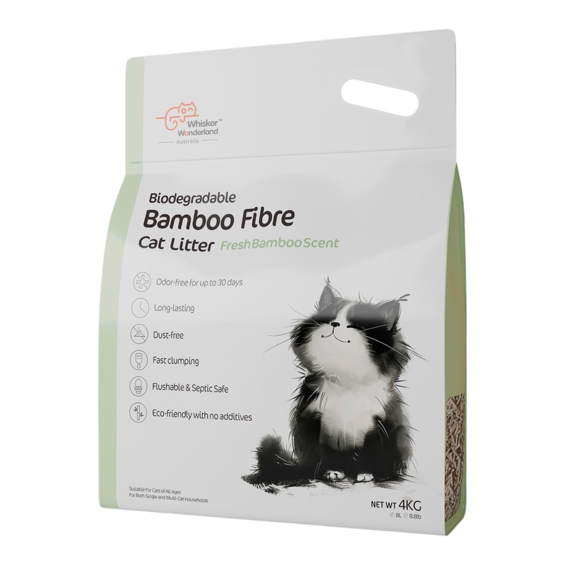 Whisker Wonderland Premium Biodegradable Bamboo Fibre Cat Litter 4KG – Fresh Bamboo Scent | Superior Odour Control, Fast Clumping & Flushable | Pet & Planet Friendly
