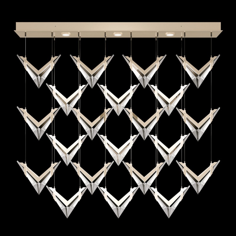 Blade 62″W Rectangular Pendant Champagne/Dark Walnut