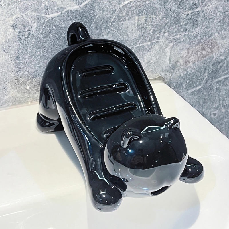 Charming Cat-Shaped Ceramic Soap Dish – Creative & Versatile Home Decor Accent(Black)