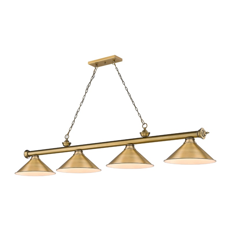 Cordon 4-Light Billiard Rubbed Brass Cone Rubbed Brass Steel