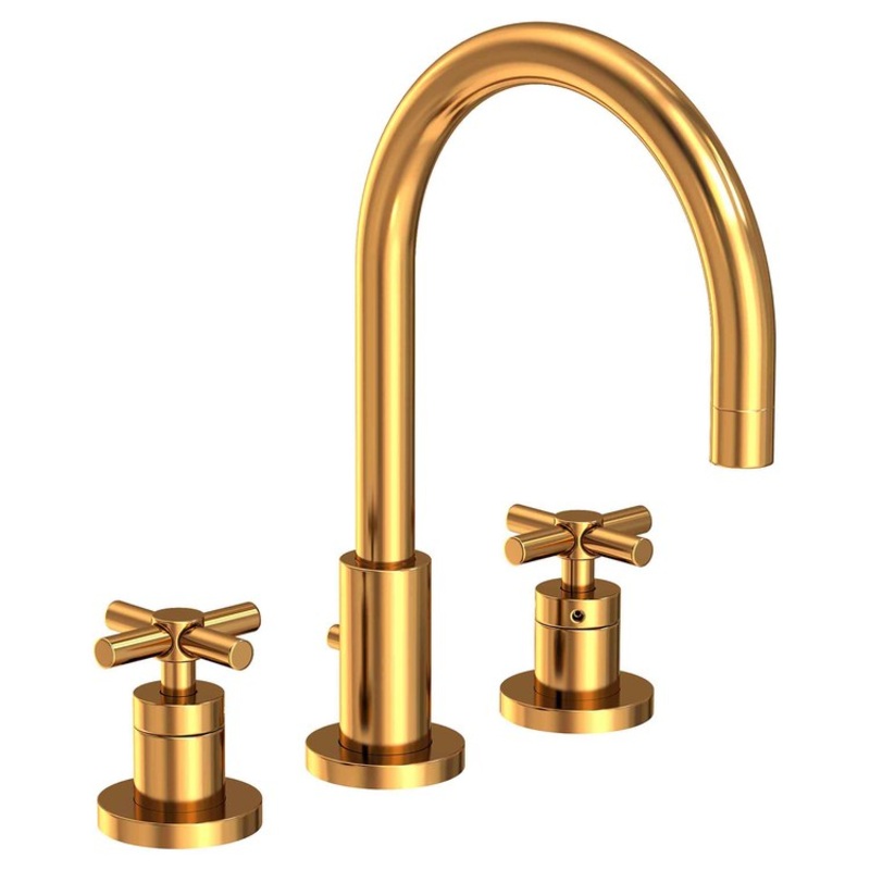 East Linear Two Handle Widespread Bathroom Faucet with Cross Handles with Drain – Aged Brass