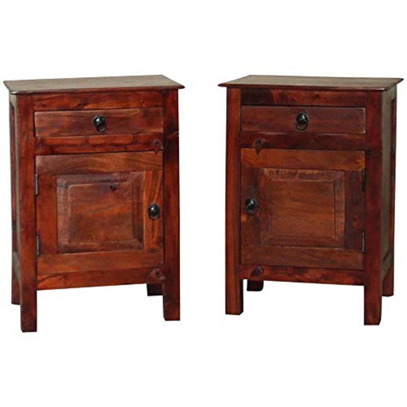 ETNIC ART – Set di 2 comodini indiani con cassetto in legno massello-45x60x30- – Mobili etnici artigianali
