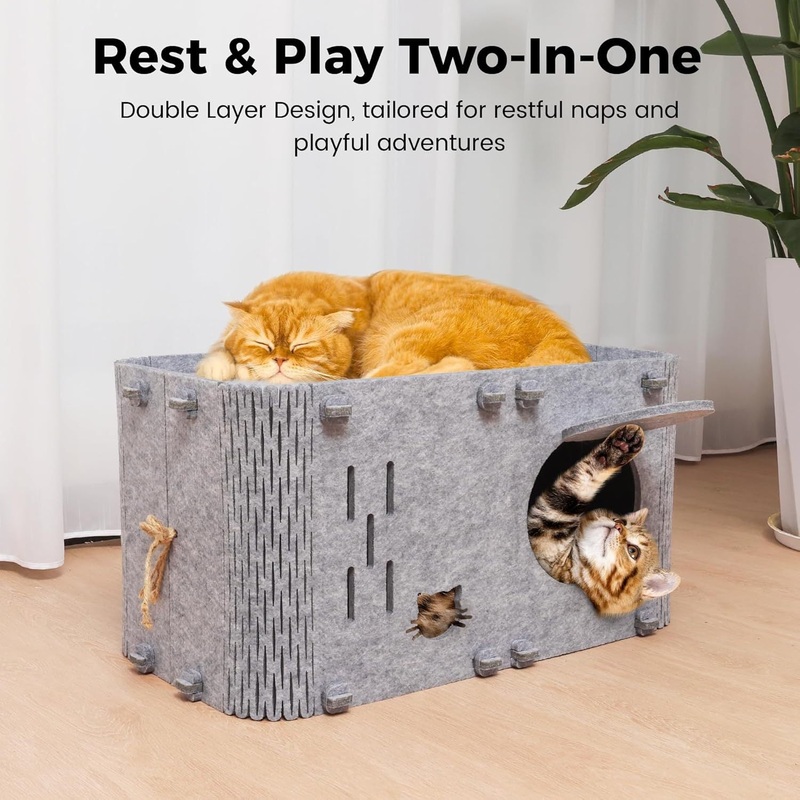 Felt Cat House – Detachable Foldable Breathable Pet Bed for Cats and Small Dogs, 45x35x35cm