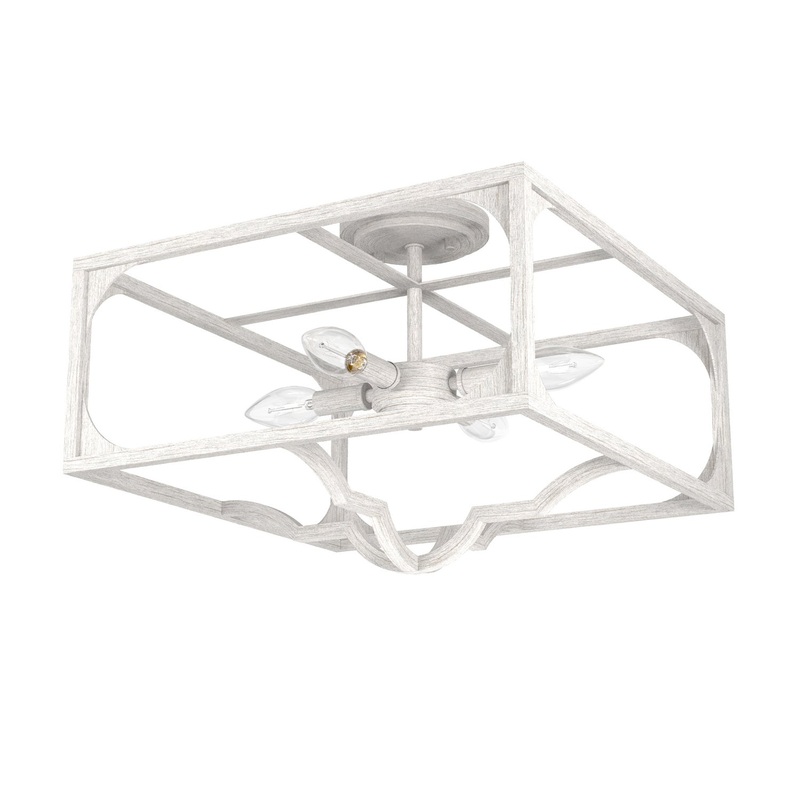 Four Light Semi Flush Mount from the Highland Hill Collection in Distressed White Finish by Hunter