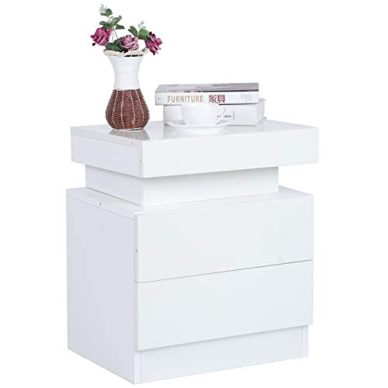 HYM Comodino A LED Coloful LED Bedsideside-Table Grande capacit Armadio con 2 Cassetti per Camera da Letto