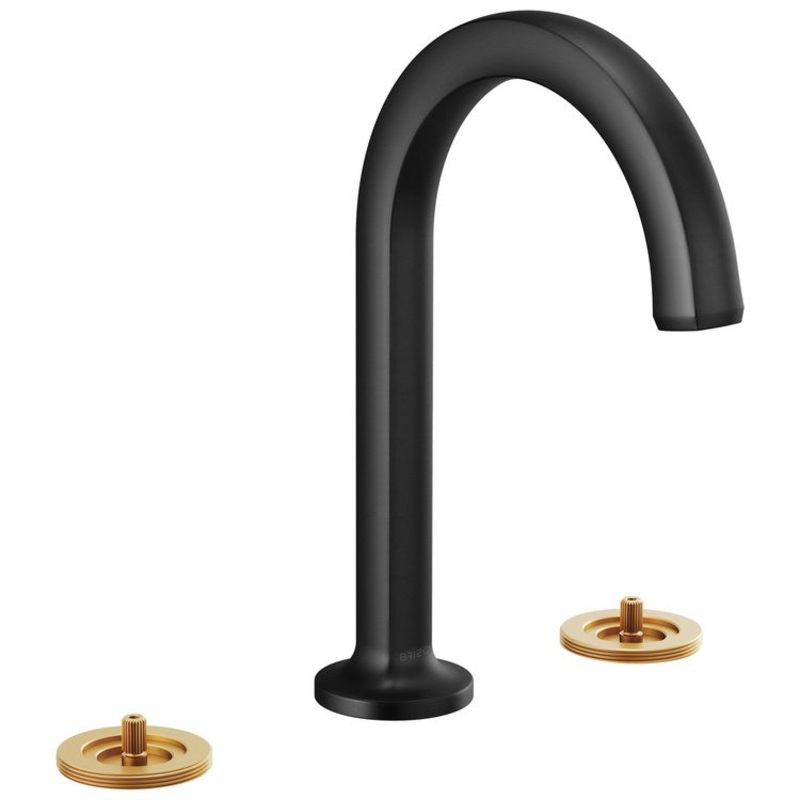 Lavatory Faucet Kintsu Widespread 6-16 Inch Spread 2 Less Handle WaterSense Matte Black 1.5 Gallons per Minute Deck Mount Less Drain 3 Hole