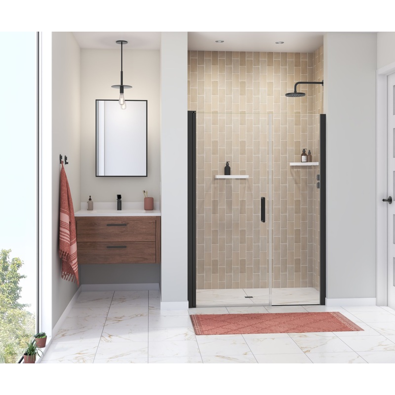MAAX 138272-900-340-100 Manhattan 47-49 x 68 in. 6 mm Pivot Shower Door for Alcove Installation with Clear glass & Round Handle in Matte Black