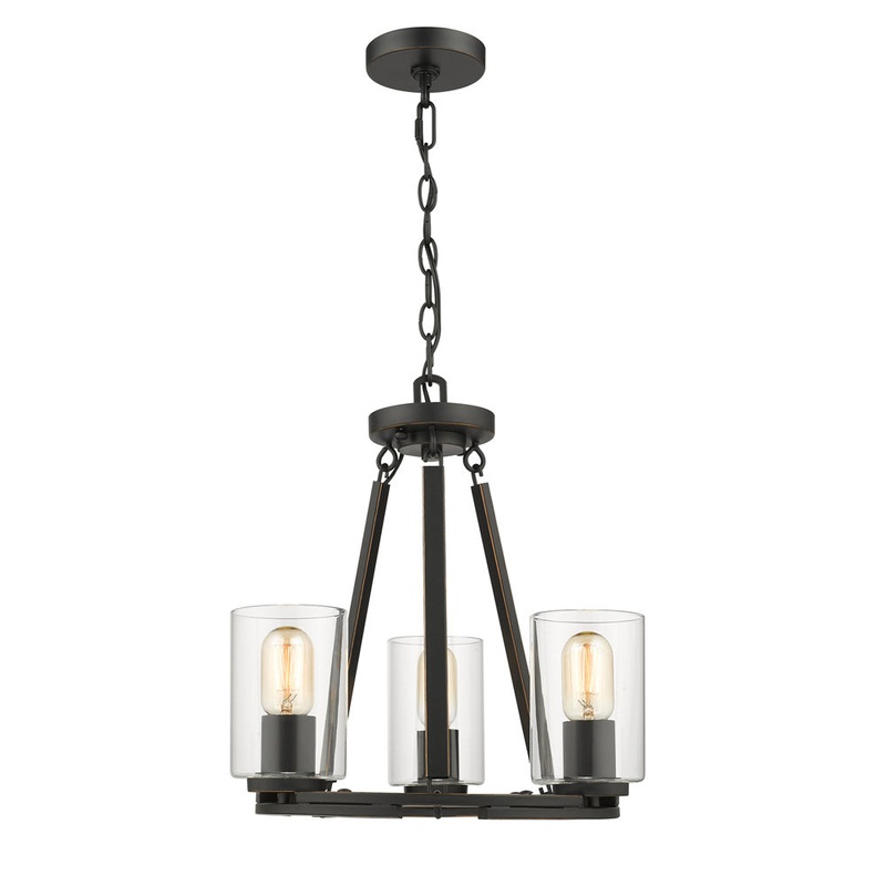 Three Light Chandelier from the Monroe Collection in Matte Black with Gold Highlights Finish by Golden