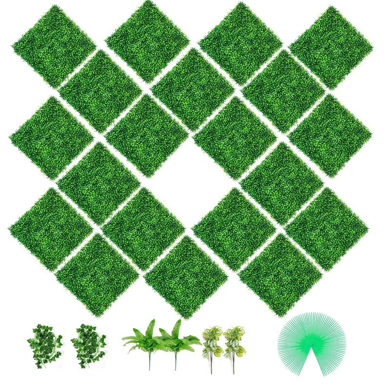VEVOR Artificial Boxwood Panels, 20 PCS 20″x20″ Boxwood Hedge Wall Panels, PE Artificial Grass Backdrop Wall 1.6″, Privacy Hedge Screen for Decoration of Outdoor, Indoor, Garden, Fence, and Backyar