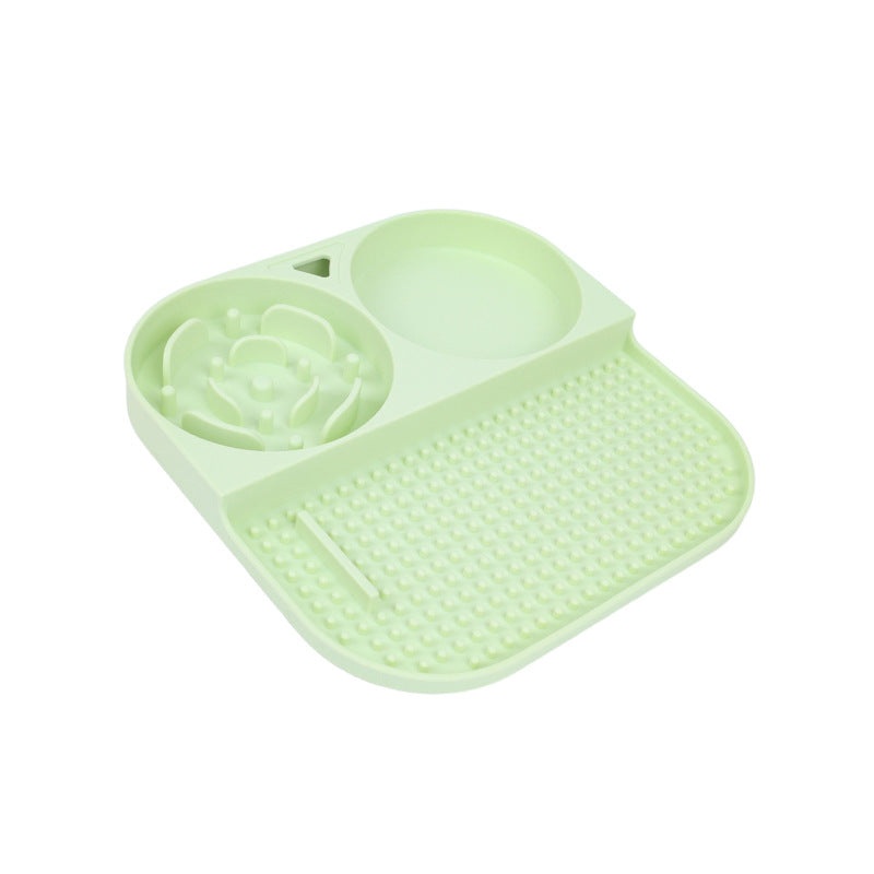 2 Pcs Green 3-in-1 Silicone Pet Slow Feeder & Lick Mat with Water Bowl – Non-Slip Design for Dogs & Cats