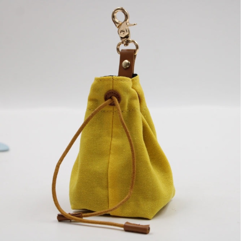 2-PCS Yellow Clip-On Canvas Dog Treat Pouch – Portable Drawstring Bag for Training & Walks
