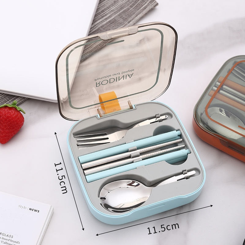 2 Sets Blue And Grey Portable Stainless Steel Cutlery Set –  Reusable Utensils (2 Fork, 2 Spoon, 2 pairs of Chopsticks) with Compact Travel Case